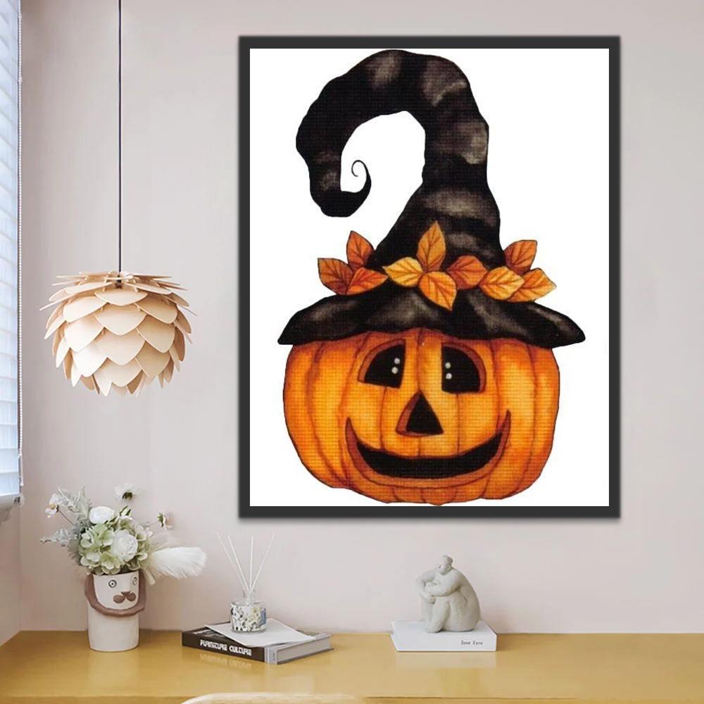 Calabaza Adorable con Sombrero de Bruja Pintar por Números