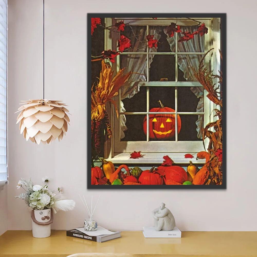 Calabaza de Halloween Fuera de Ventana Pintar por Números