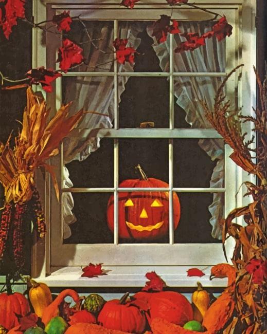 Calabaza de Halloween Fuera de Ventana Pintar por Números