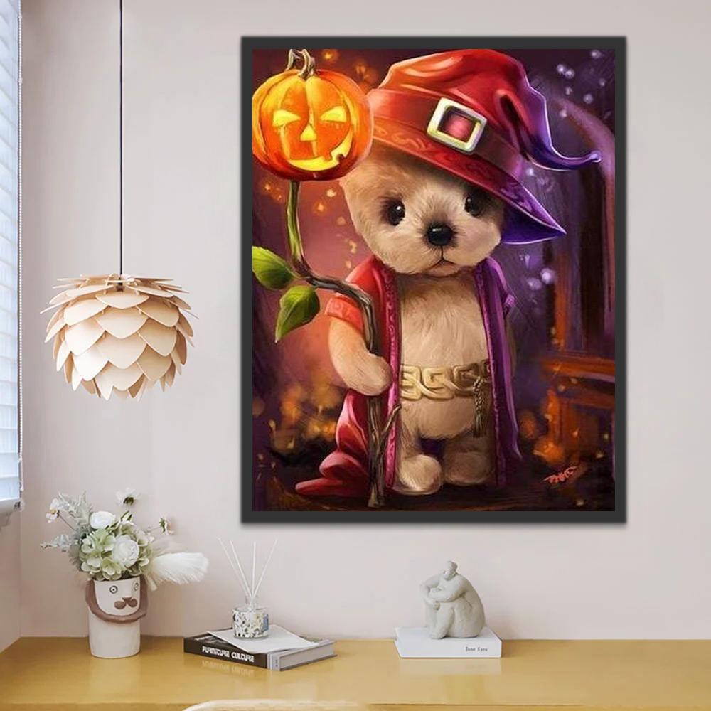 Calabaza de Halloween y Perrito con Sombrero de Bruja Pintar por Números