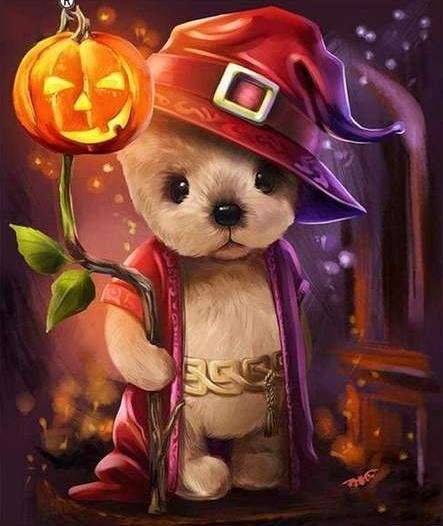 Calabaza de Halloween y Perrito con Sombrero de Bruja Pintar por Números