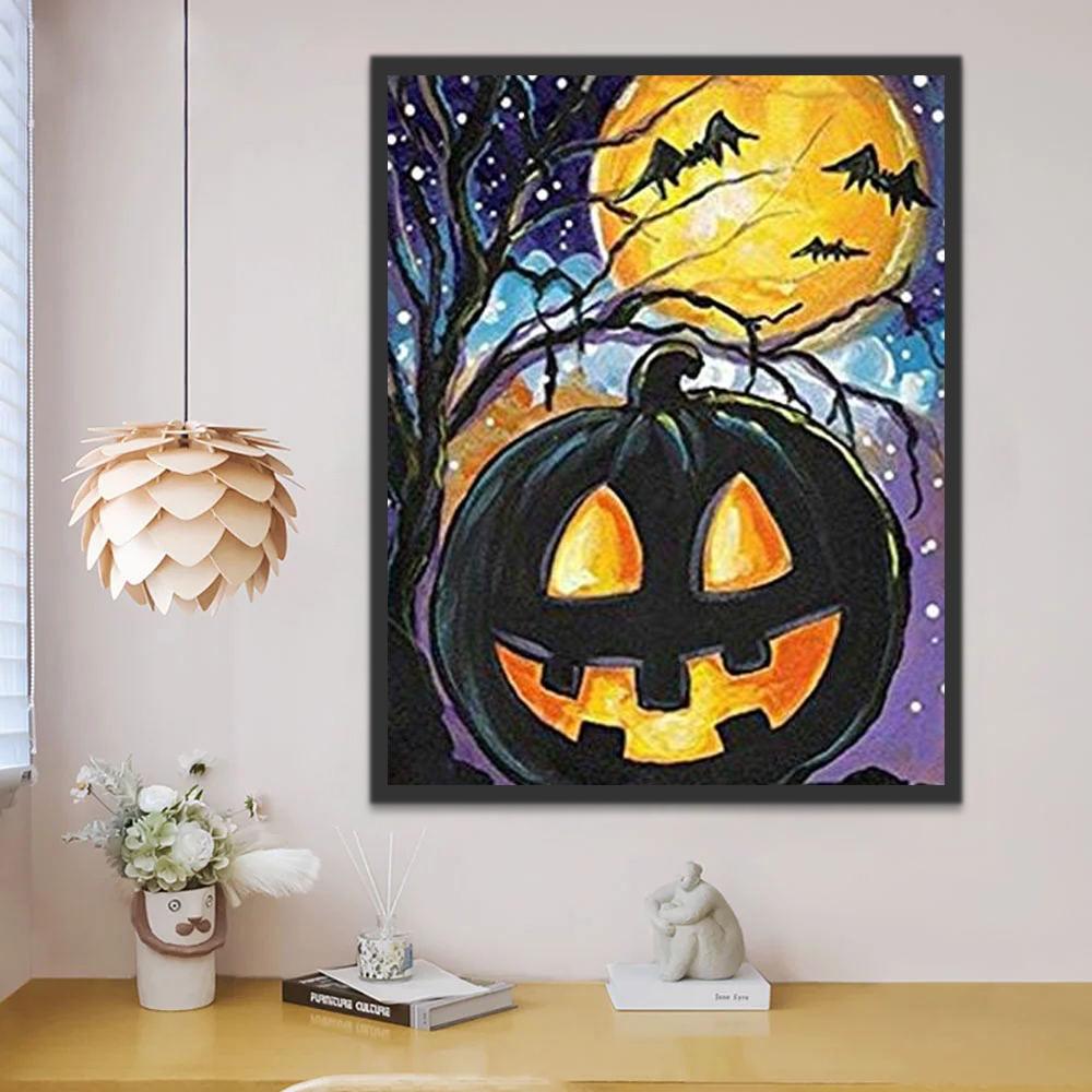Calabaza Negra de Halloween y la Luna Pintar por Números