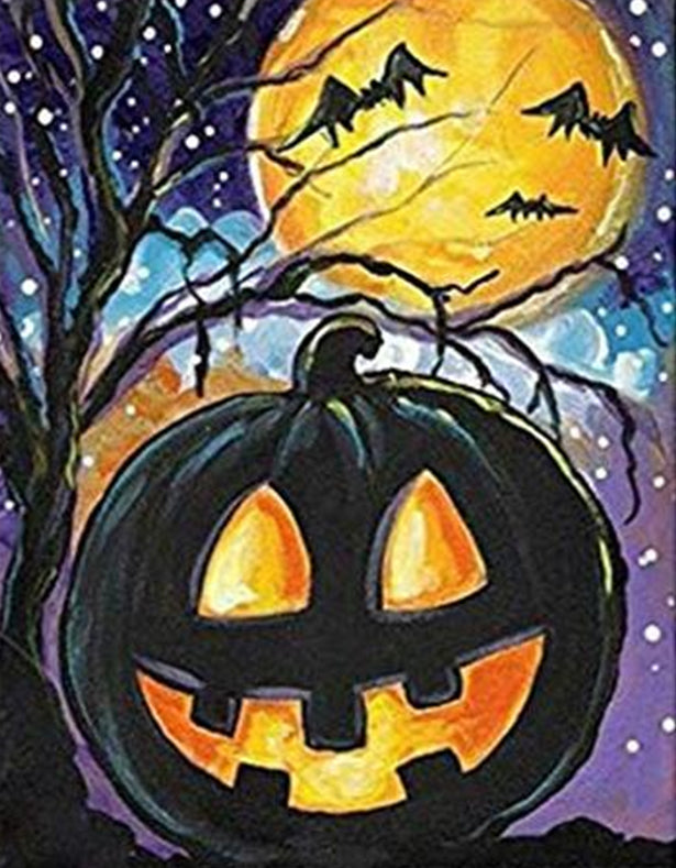 Calabaza Negra de Halloween y la Luna Pintar por Números