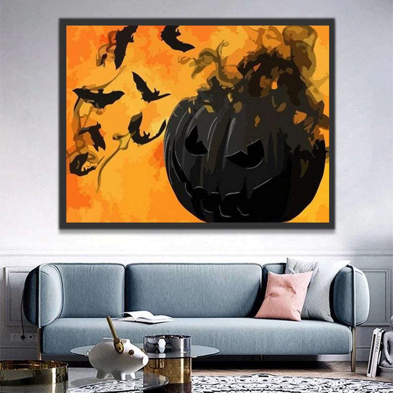 Calabaza Negra y Murciégalos Pintar por Números