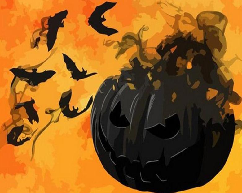 Calabaza Negra y Murciégalos Pintar por Números