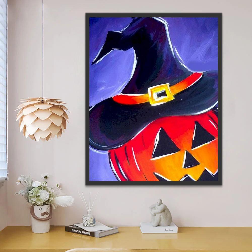 Calabaza Roja y Sombrero de Bruja Pintar por Números