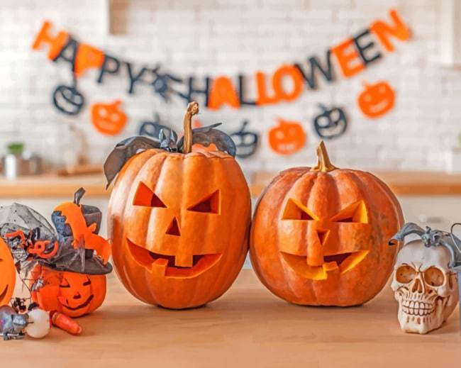 Calabazas de Halloween sobre Comedor Pintar por Números
