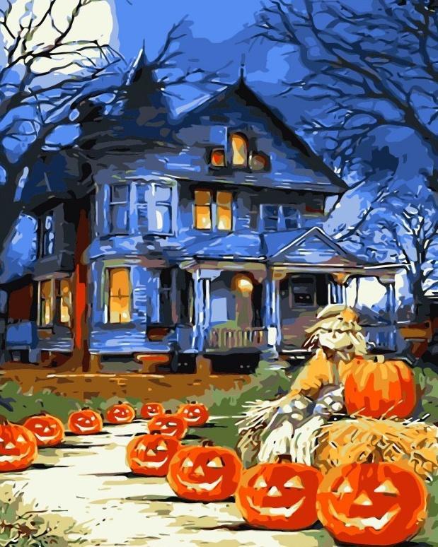 Calabazas delante de la Casa Pintar por Números
