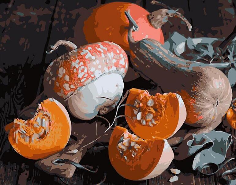 Calabazas Diversas sobre la Mesa Pintar por Números