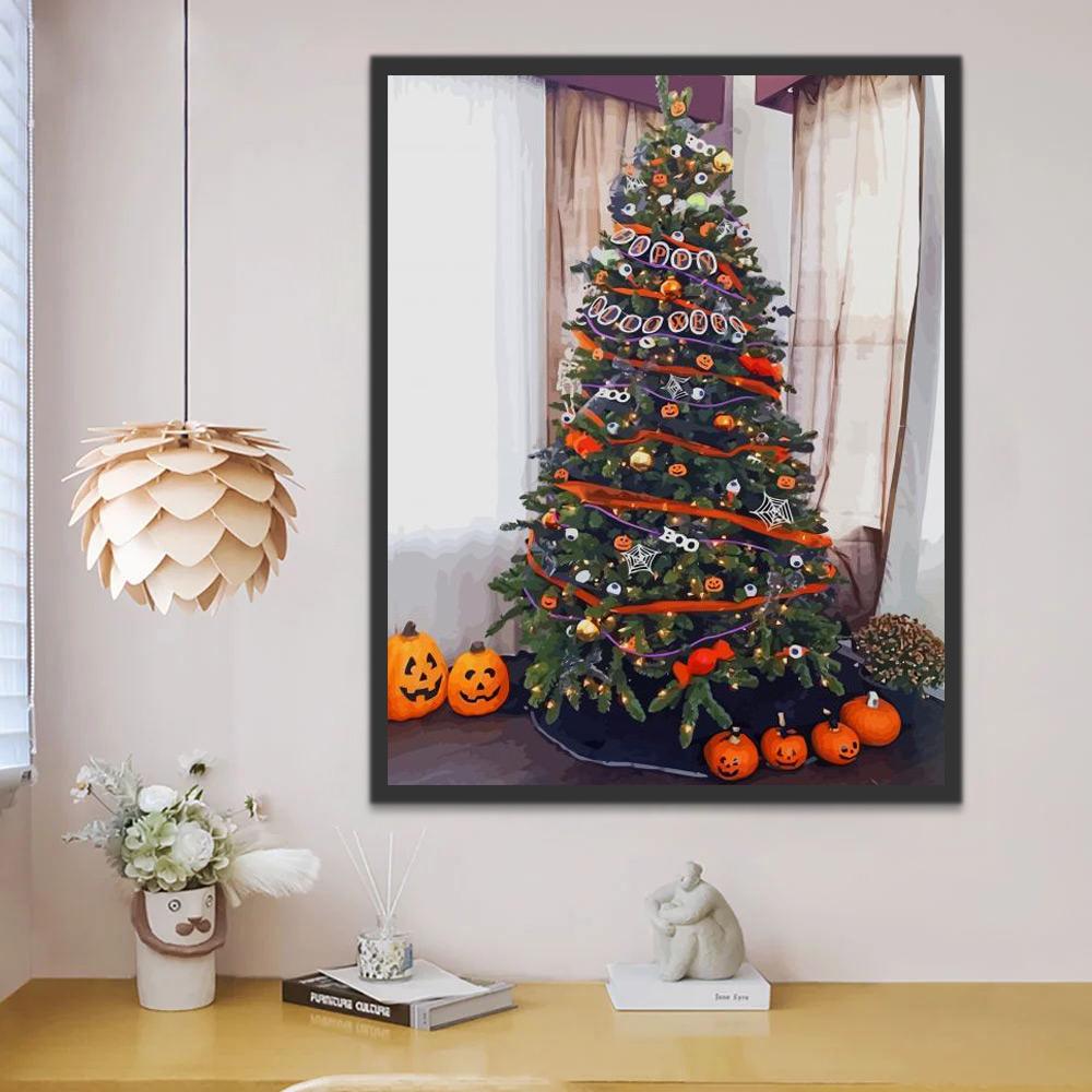 Calabazas y Árbol de Halloween Pintar por Números