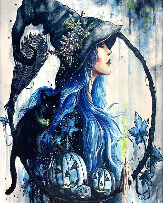 Calabazas y Gato Negro y Bruja Pintar por Números