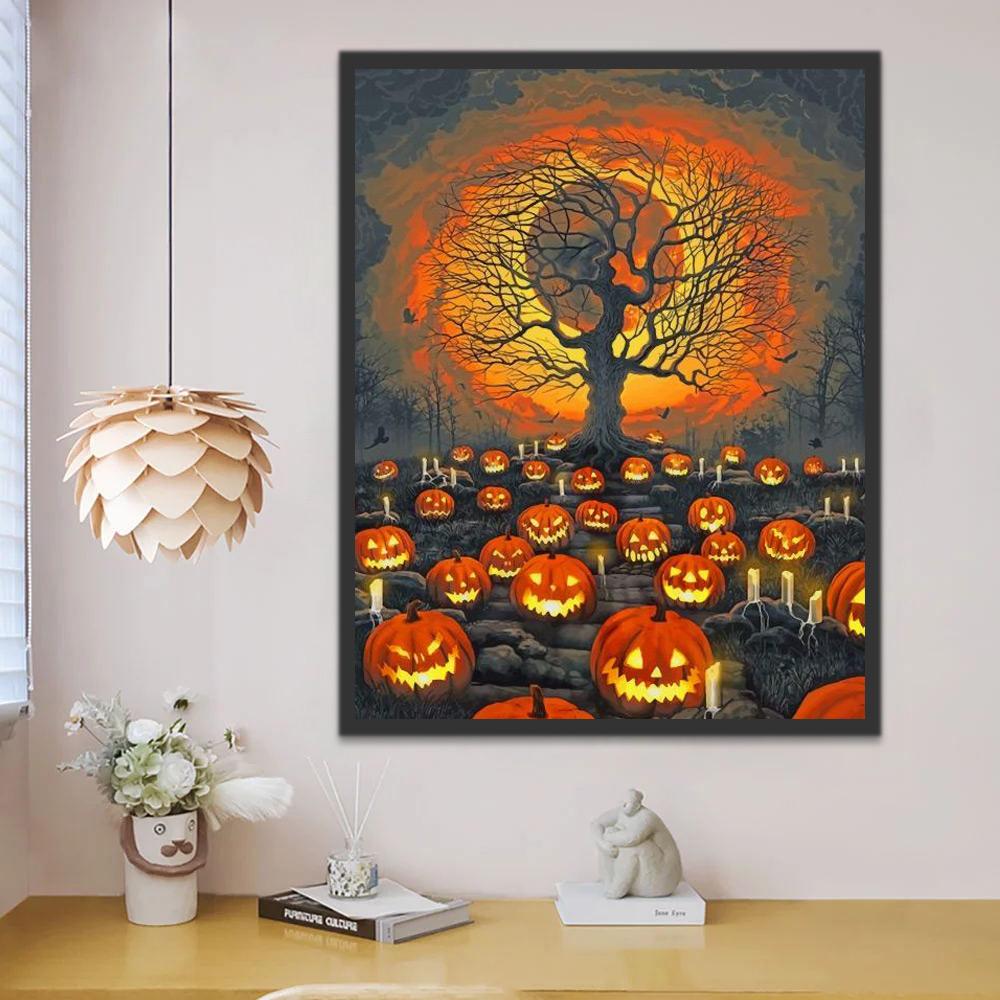 Calabazas y Tumbas en el Cementerio Pintar por Números