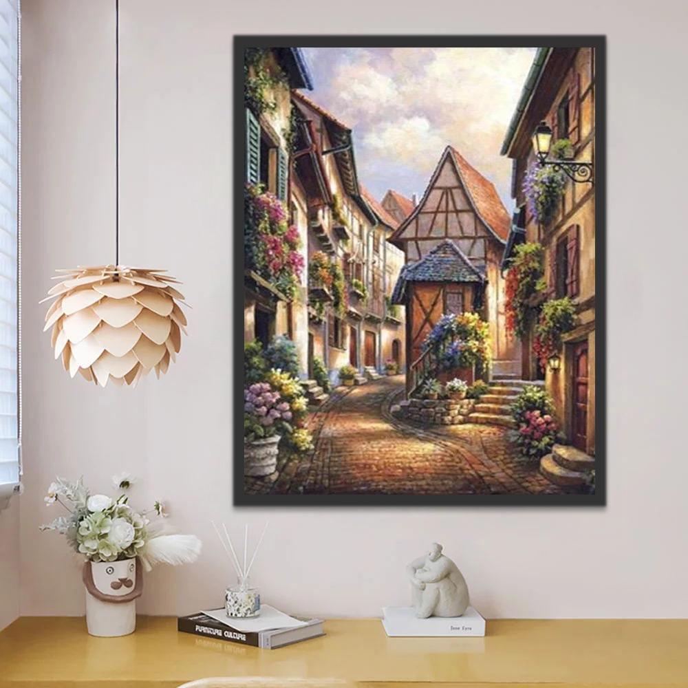 Calle Antigua con Flores de Ciudad Pintar por Números