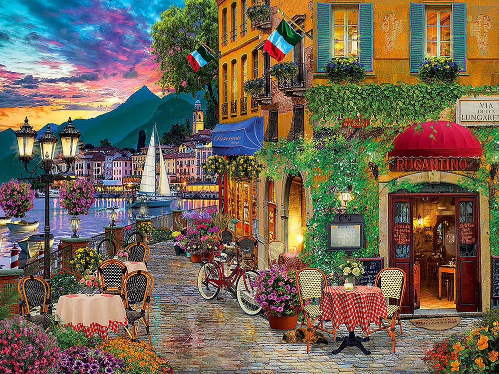 Calle con Flores al Lado de Río en Italia Pintar por Números