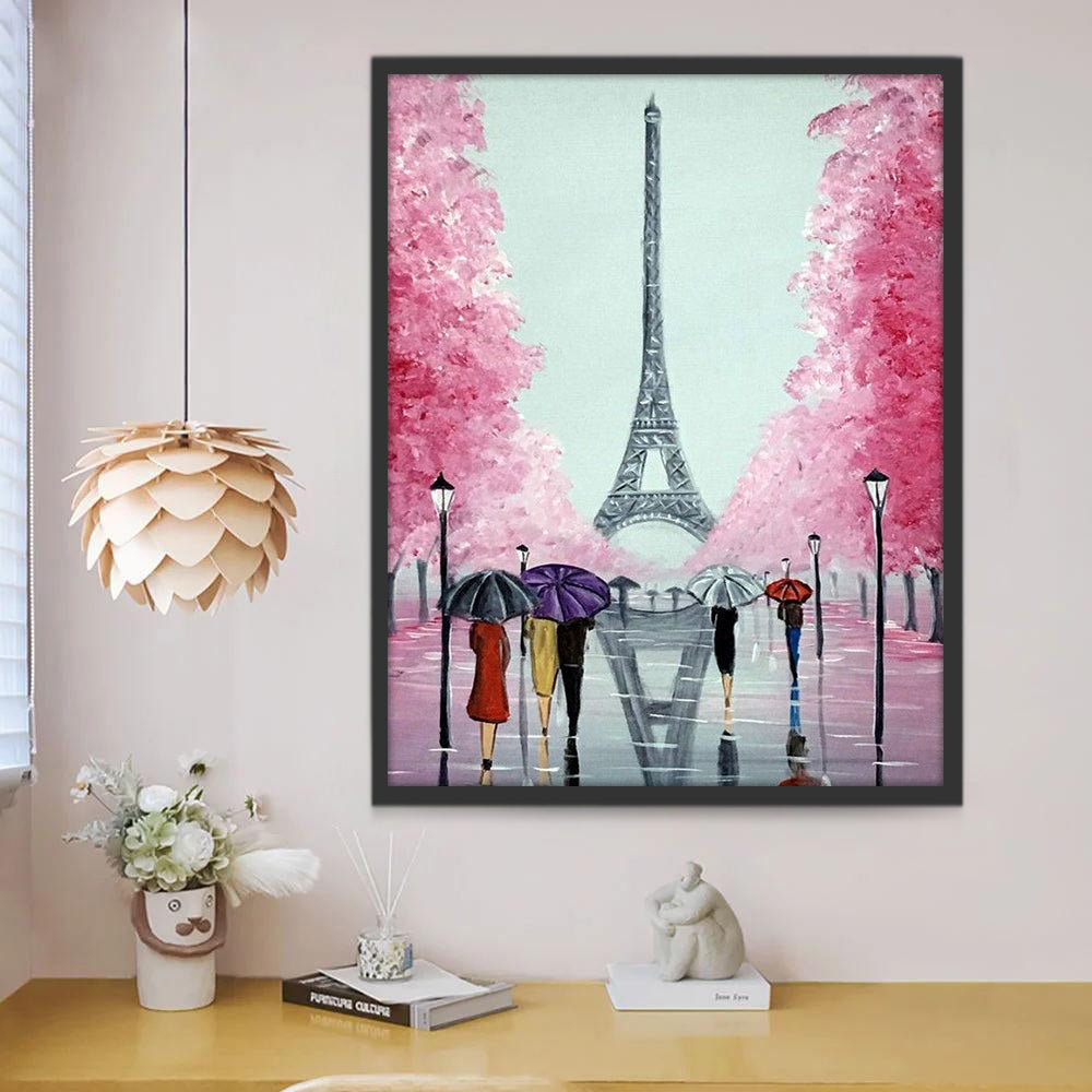 Calle con Flores y Torre Eiffel Pintar por Números