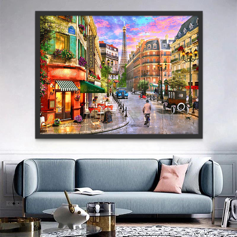 Calle de París con Vistas a la Torre Eiffel Pintar por Números