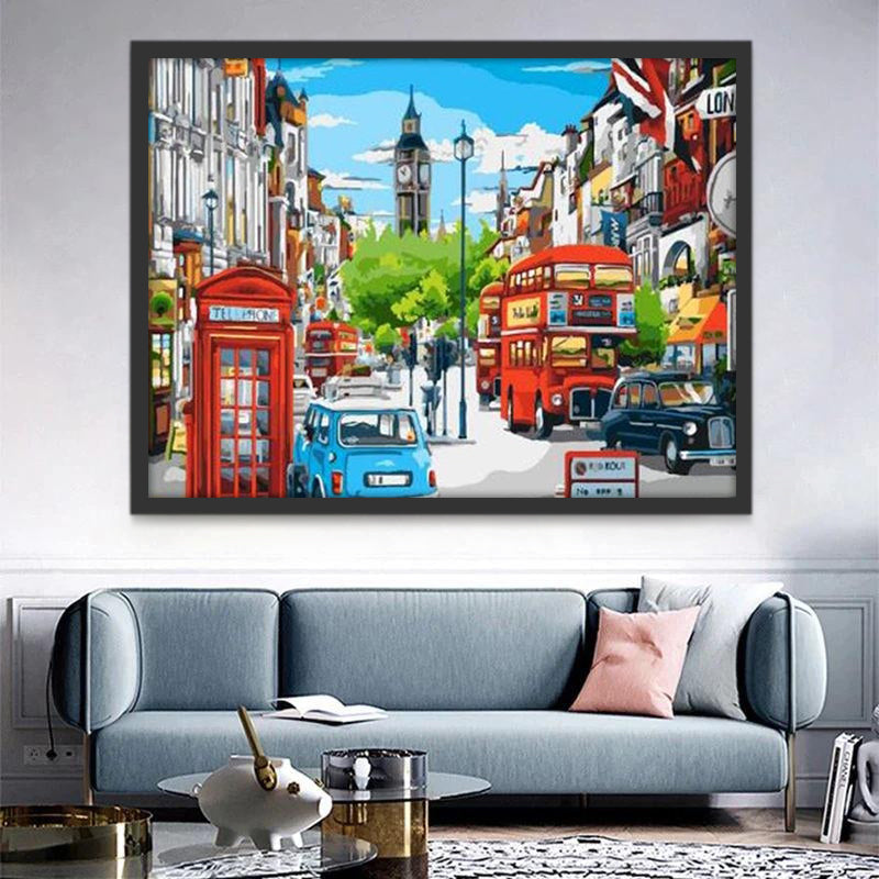 Calle Transitada y Gran Ben en Londres Pintar por Números