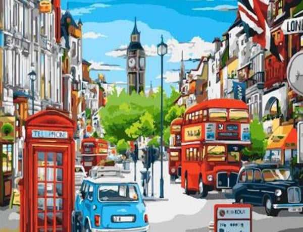 Calle Transitada y Gran Ben en Londres Pintar por Números