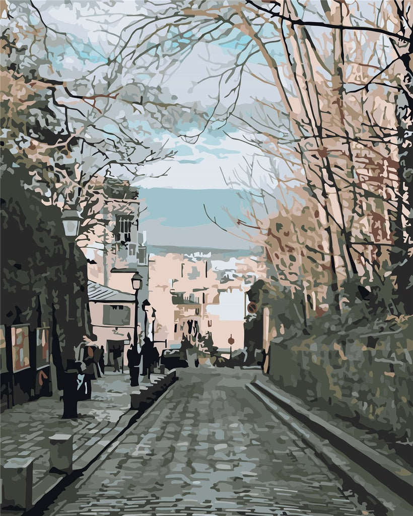 Calle Urbana con Árboles de Otoño Pintar por Números