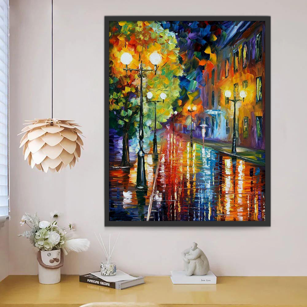 Calle y Casas en la Noche Lluviosa Pintar por Números