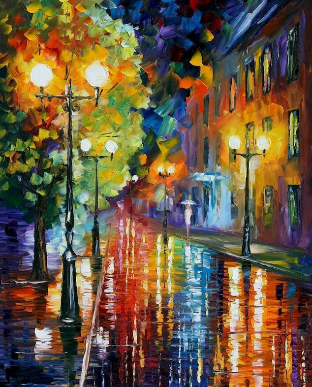 Calle y Casas en la Noche Lluviosa Pintar por Números