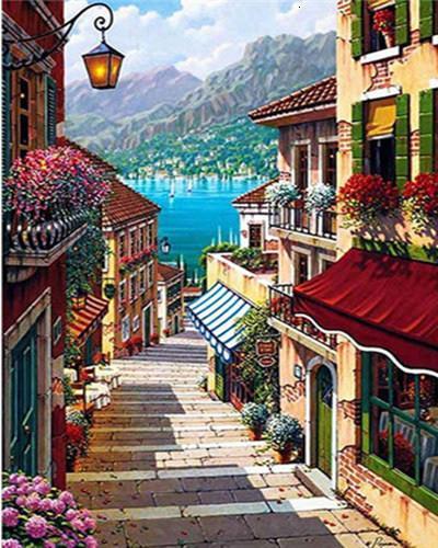 Callejón con Escaleras con Vistas al Mar Pintar por Números