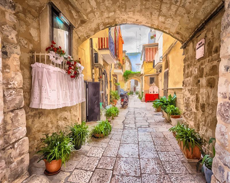Callejón con Macetas de Flores Pintar por Números
