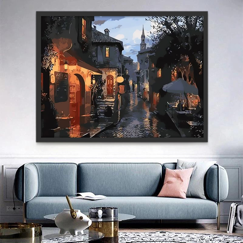 Callejón entre Casas con Luces Pintar por Números