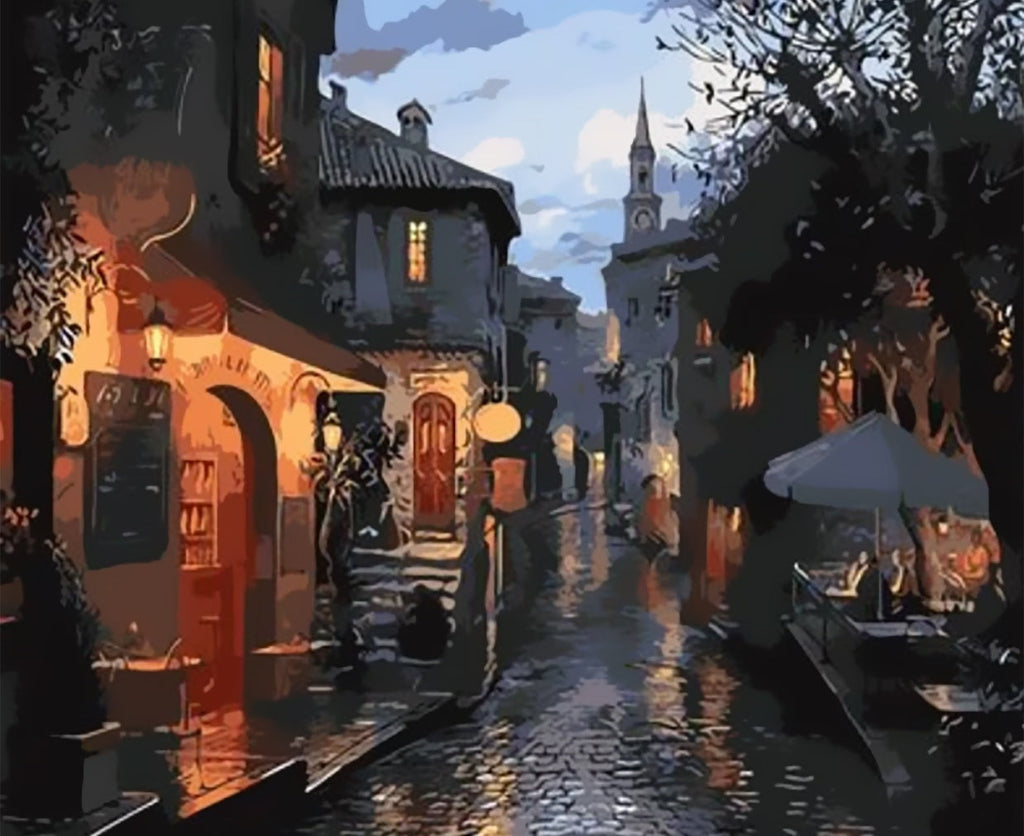Callejón entre Casas con Luces Pintar por Números