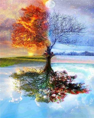 Cambio de Cuatro Estaciones en un Árbol Pintar por Números