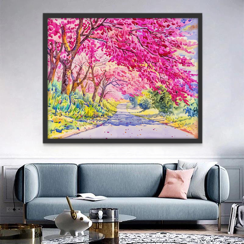 Camino Bajo Árboles Rosados Pintar por Números