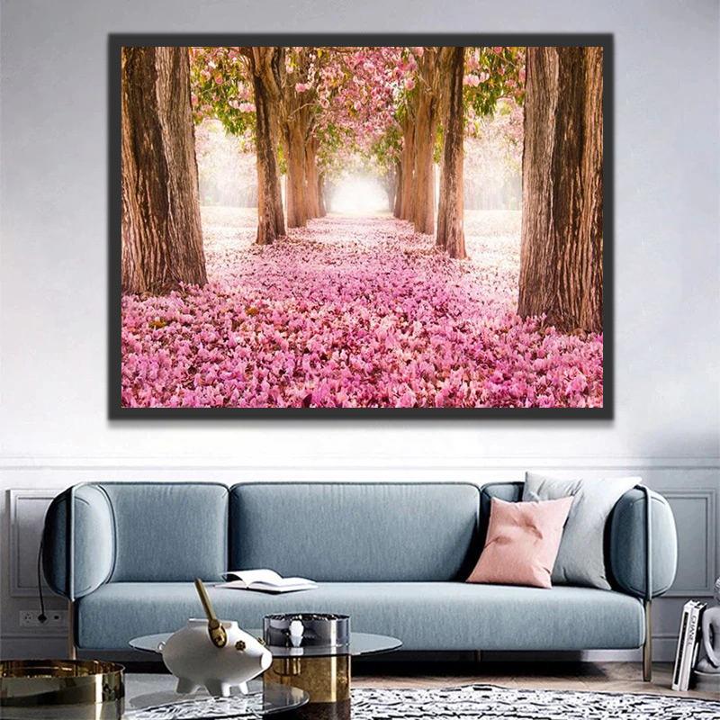 Camino Cubierto de Flores Rosadas Pintar por Números