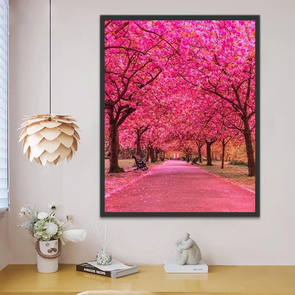Camino entre Árboles Rosados Pintar por Números
