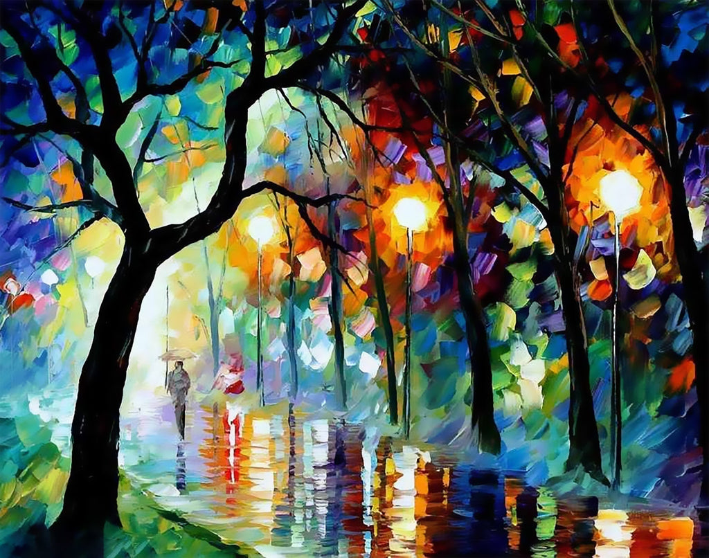 Camino entre Árboles y Alumbrados Públicos Pintar por Números