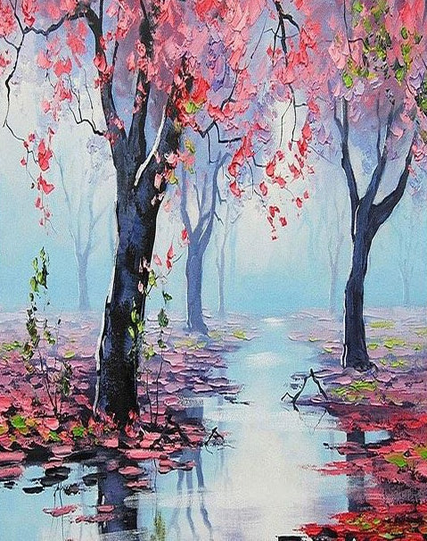Camino entre Hojas Caídas y Árboles Pintar por Números