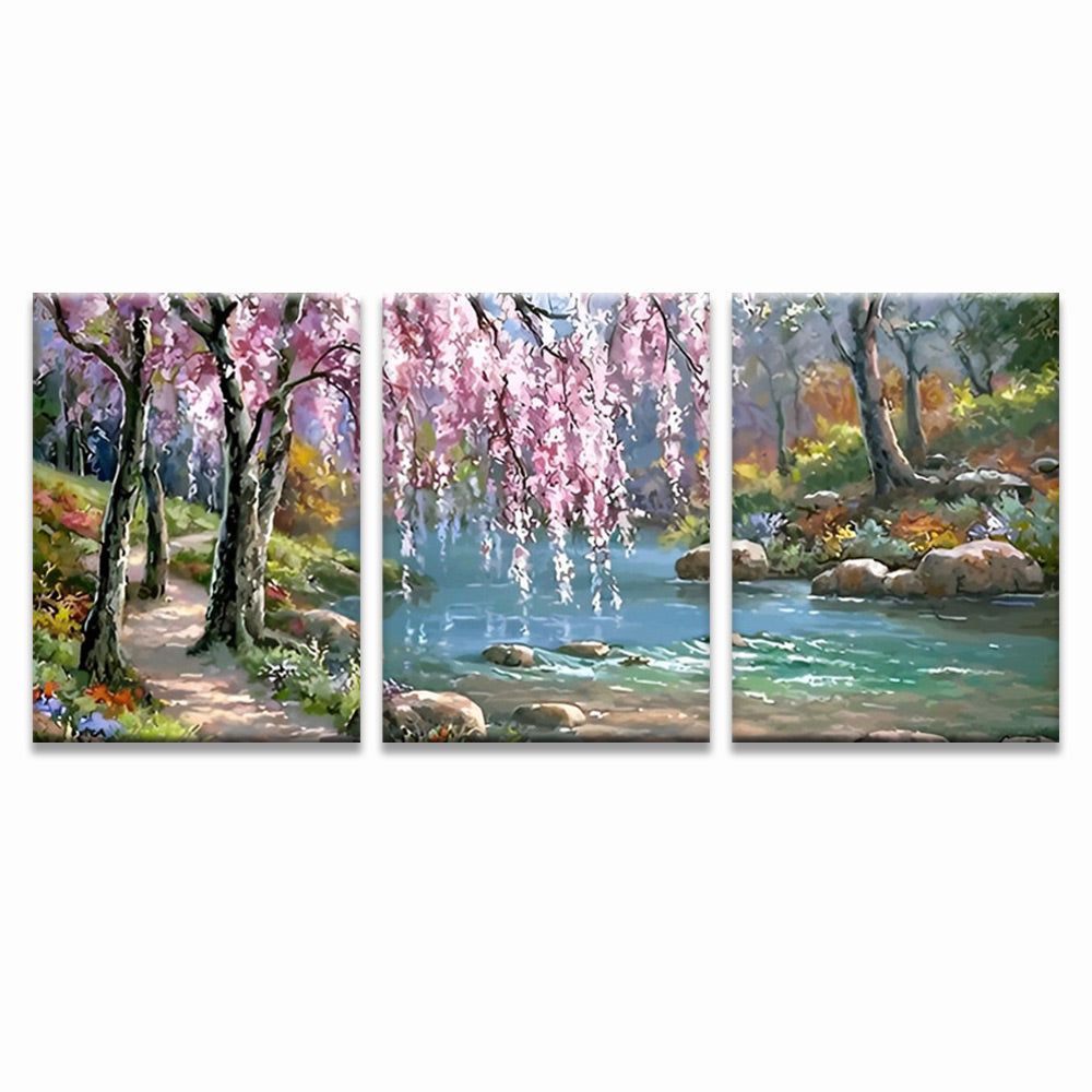 Camino y Árboles y Arroyo 3 Partes Pintar por Números
