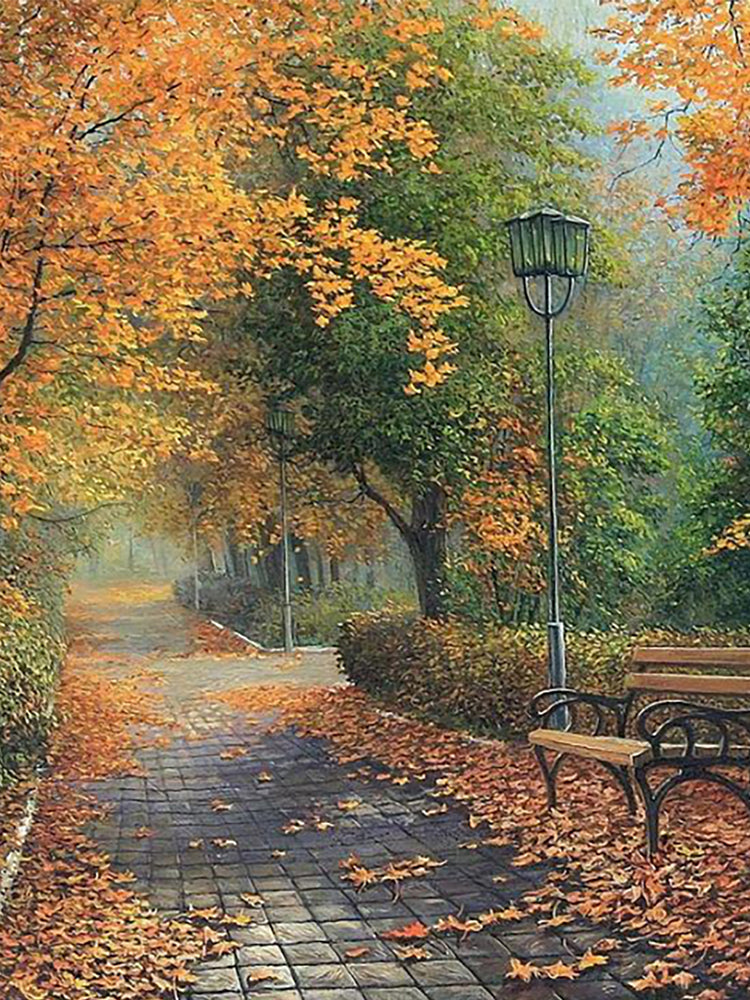 Camino y Hojas Caídas en Bosque Otoñal Pintar por Números