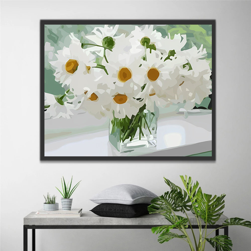Camomilas en Florero sobre Alféizar Pintar por Números