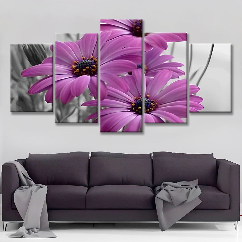 Camomilas Moradas Hermosas en Fondo Gris 5 Partes Pintar por Números