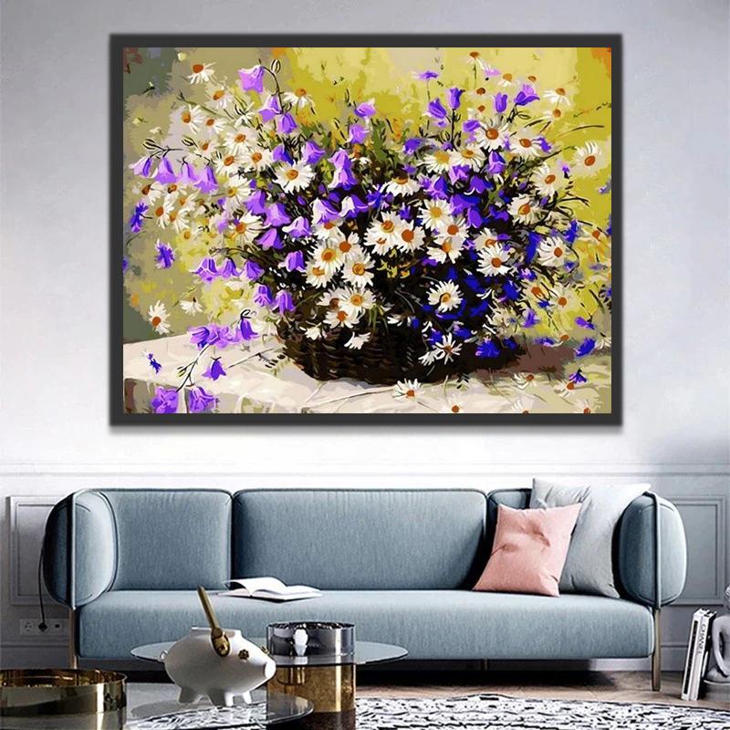Camomilas y Campanulas en la Cesta Pintar por Números