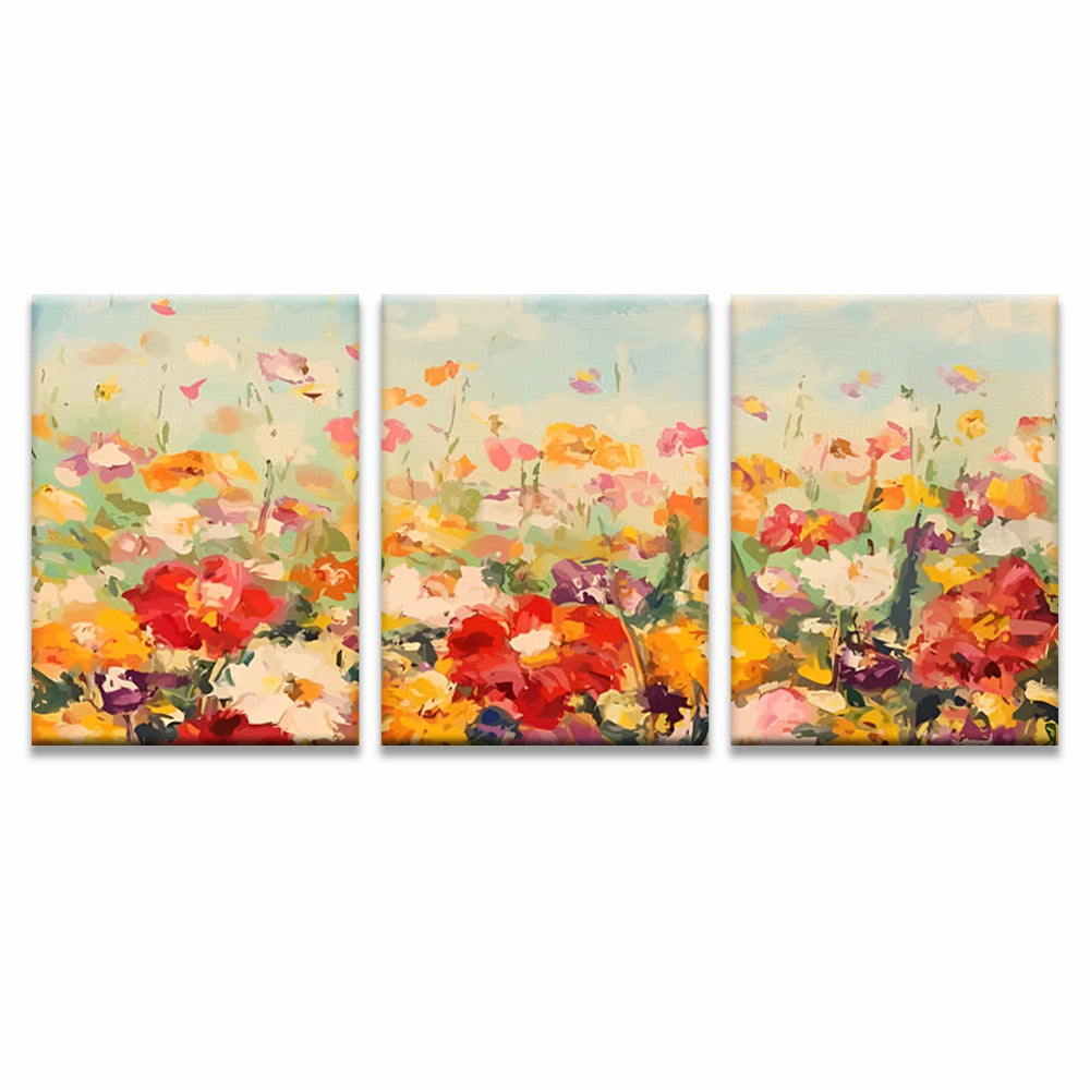 Campo de Amapolas de Colores Diversos 3 Partes Pintar por Números