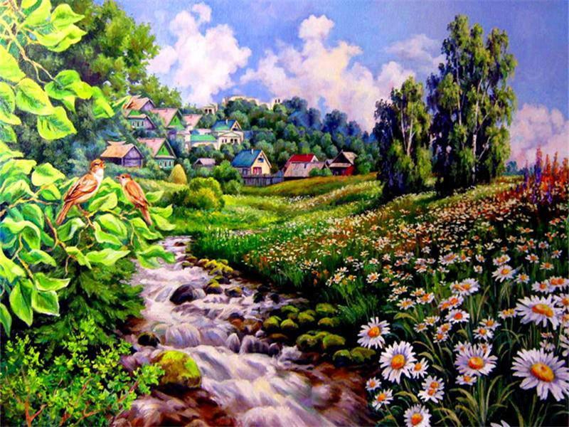 Campo de Camomilas en Pueblo Pintar por Números