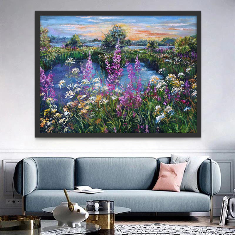 Campo de Flores al Lado de Agua Pintar por Números