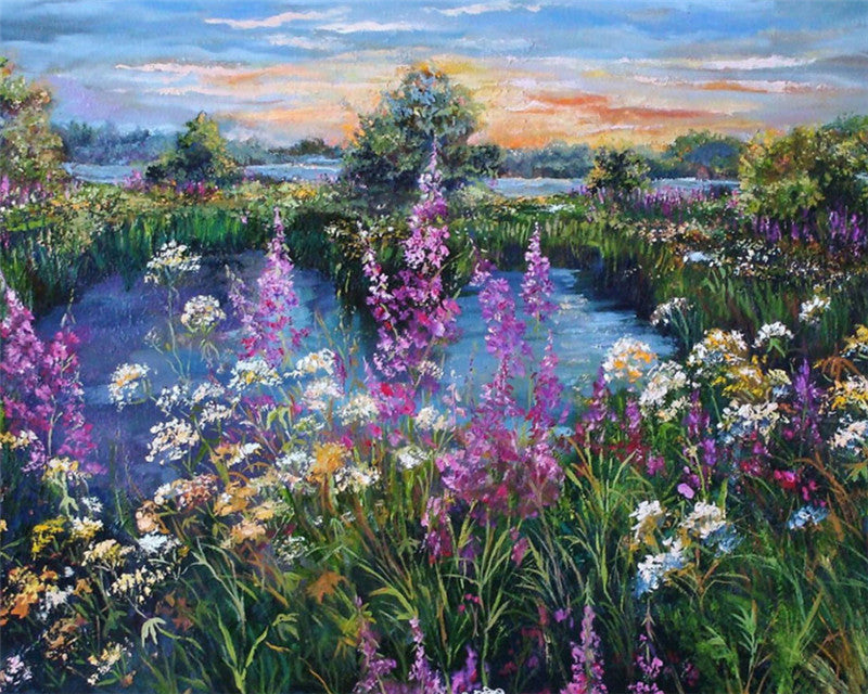 Campo de Flores al Lado de Agua Pintar por Números