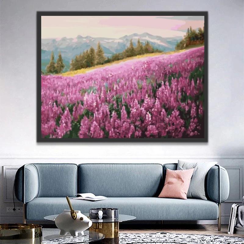 Campo de Flores en Ladera de Montaña Pintar por Números