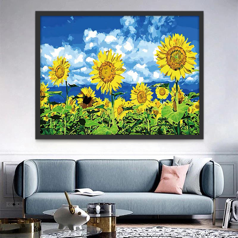 Campo de Girasol en el Fondo de Cielo Azul Pintar por Números