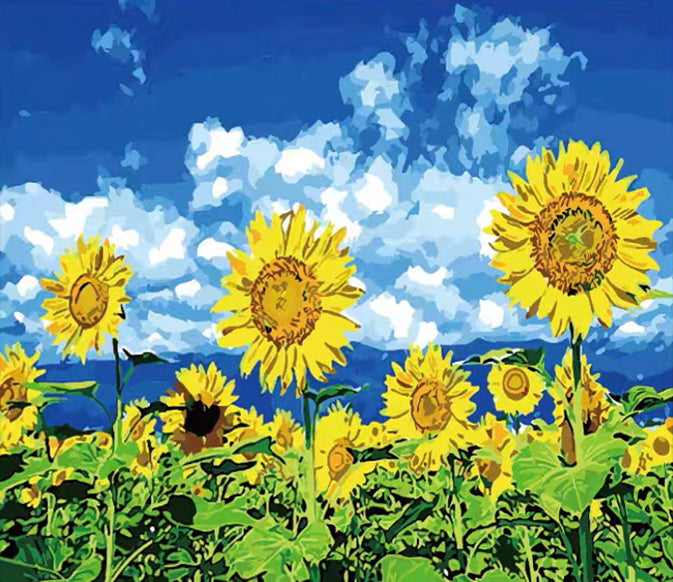 Campo de Girasol en el Fondo de Cielo Azul Pintar por Números