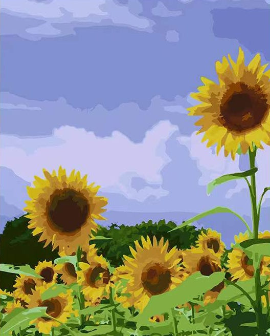 Campo de Girasol y Árboles Verdes Pintar por Números