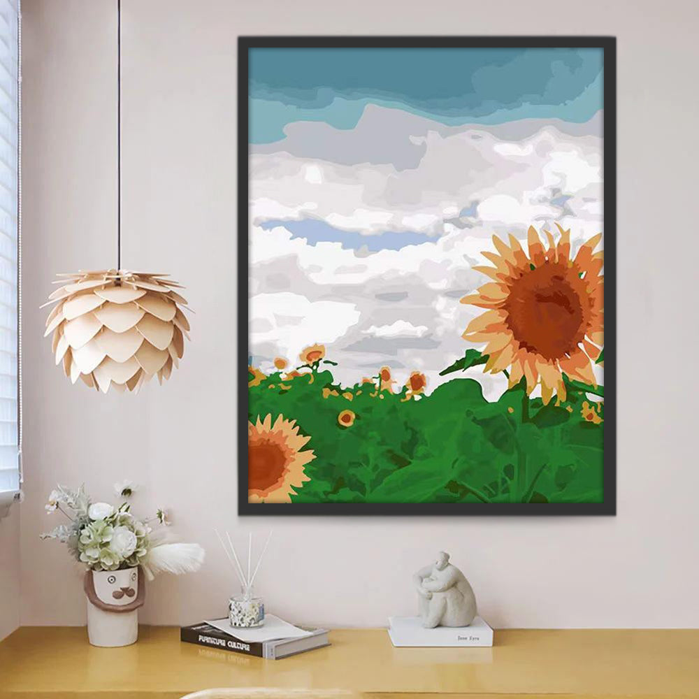 Campo de Girasoles y Cielo Nublado Pintar por Números