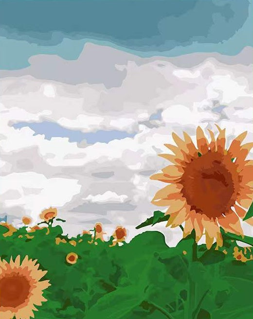 Campo de Girasoles y Cielo Nublado Pintar por Números